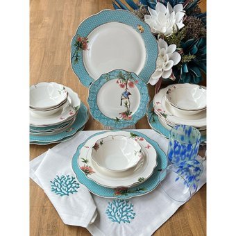 Rossev Branch 24 Parça 6 Kişilik Desenli Porselen Yuvarlak Yemek Takımı