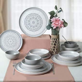 Keramika Stone Nordic 24 Parça 6 Kişilik Desenli Porselen Yuvarlak Yemek Takımı