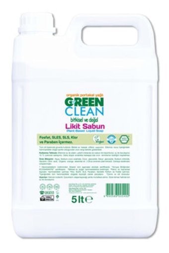 Green Clean Portakallı Alkolsüz Antibakteriyel Parabensiz Nemlendiricili Organik Sıvı Sabun 5 lt