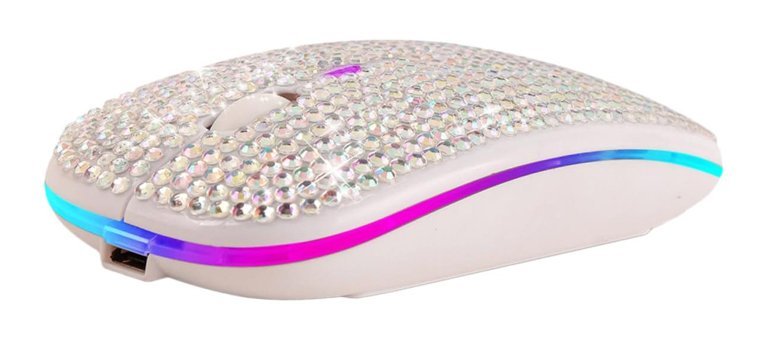 Uonlytech Pırlanta Taşlı RGB Kablosuz Beyaz Optik Mouse