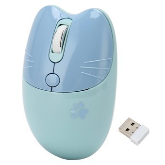 Shanrya Tablet Uyumlu Sessiz Kablosuz Kedi Desenli Mavi Optik Mouse