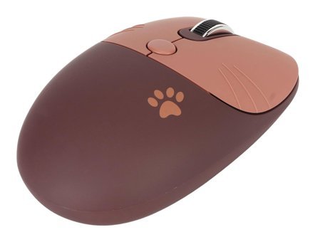 Lazmin112 Sessiz Kablosuz Kedi Desenli Kahverengi Optik Mouse