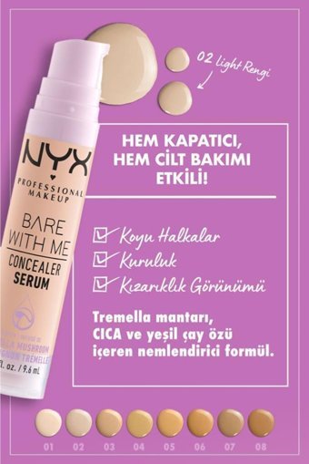 Nyx Bare With Me 02 Light Nemlendiricili Göz Altı ve Yüz Likit Serum Kapatıcı