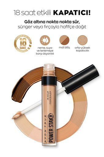 Avon Power Stay Golden Medium Nemlendiricili Göz Altı ve Yüz Likit Fırça Kapatıcı