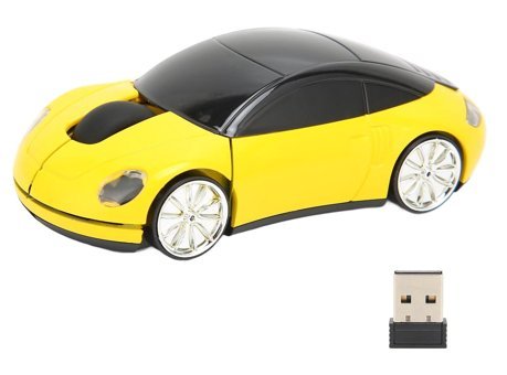 Ashata Araba Görünümlü Sessiz Ergonomik Kablosuz Sarı Optik Mouse