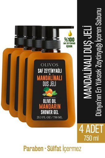 Olivos Parabensiz Mandalina-Zeytinyağı Nemlendirici Duş Jeli 4x750 ml