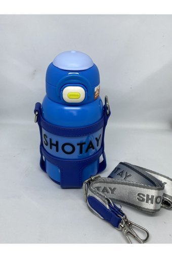 Shotay Double Cover St-8815 Pipetli Mavi Çelik Okul Çocuk Suluk 520 ml
