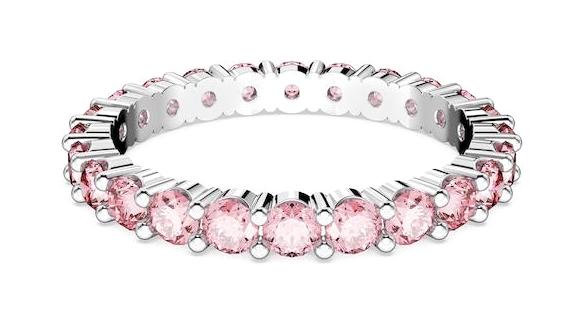 Swarovski Pembe Ayarlanabilir Tekli Rodyum Yüzük