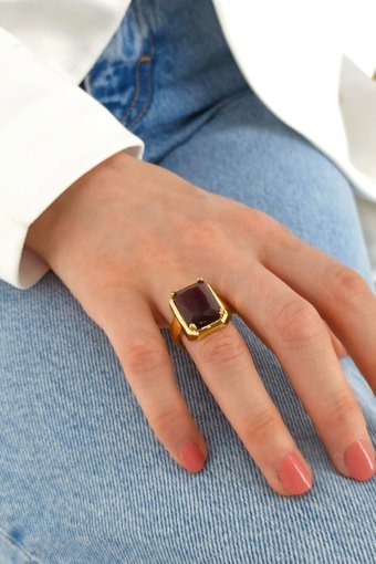 Çlk Accessories Bordo Ayarlanabilir Tekli Pirinç Yüzük