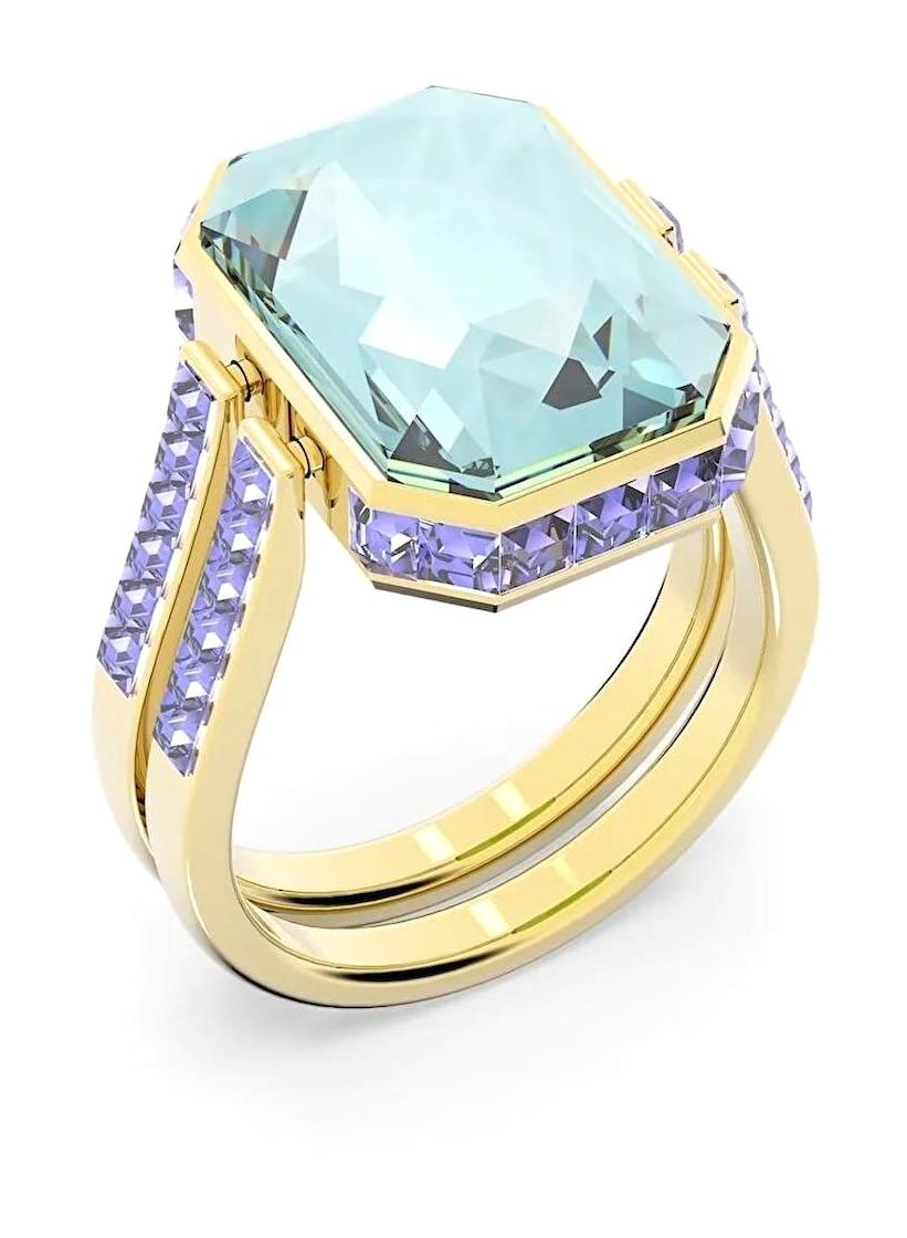 Swarovski Mor - Yeşil Ayarlanabilir Tekli Çelik Yüzük