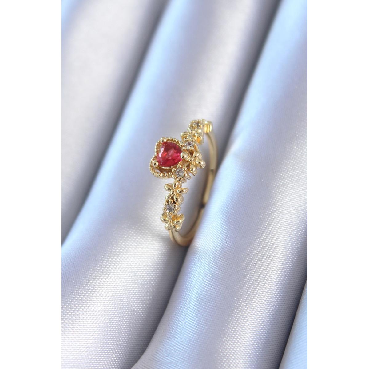 Ruby Kırmızı Ayarlanabilir Tekli Metal Yüzük