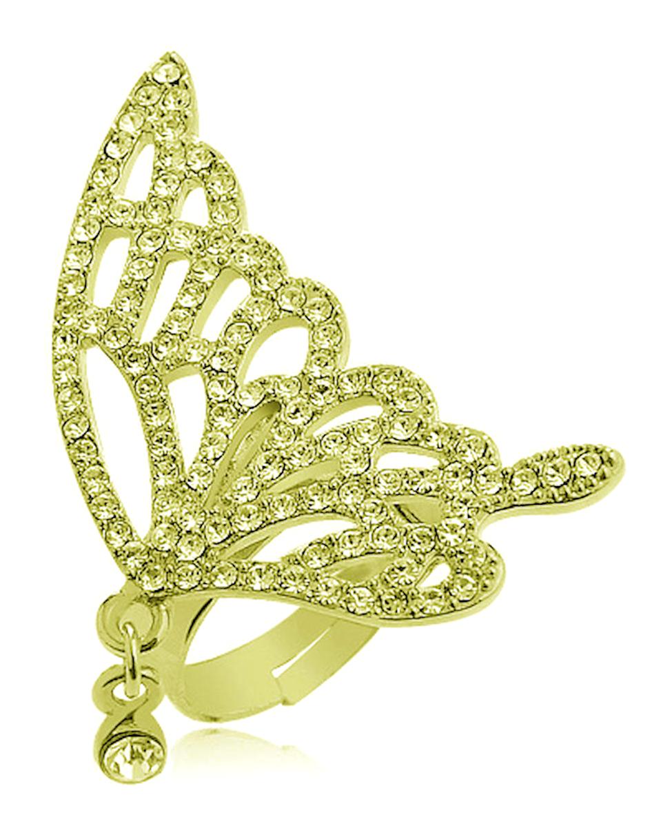 Chavin Jewelry Beyaz Zirkon Taşlı Kelebekli Ayarlanabilir Tekli Çelik Yüzük