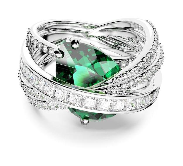 Swarovski Beyaz - Yeşil Tekli Rodyum Yüzük