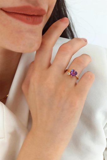 Çlk Accessories Mor Ayarlanabilir Tekli Pirinç Yüzük