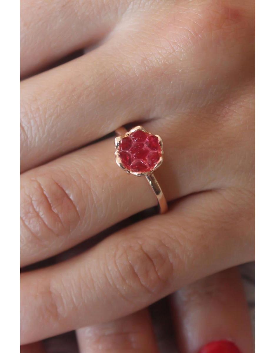 Ruby Kırmızı Ayarlanabilir Tekli Pirinç Yüzük