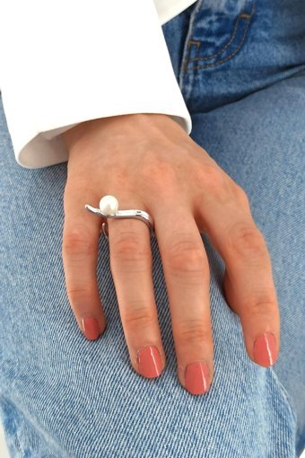 Çlk Accessories Beyaz İnci Taşlı Ayarlanabilir Tekli Pirinç Yüzük