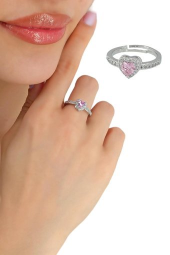 Çlk Accessories Pembe Zirkon Taşlı Ayarlanabilir Tekli Pirinç Yüzük