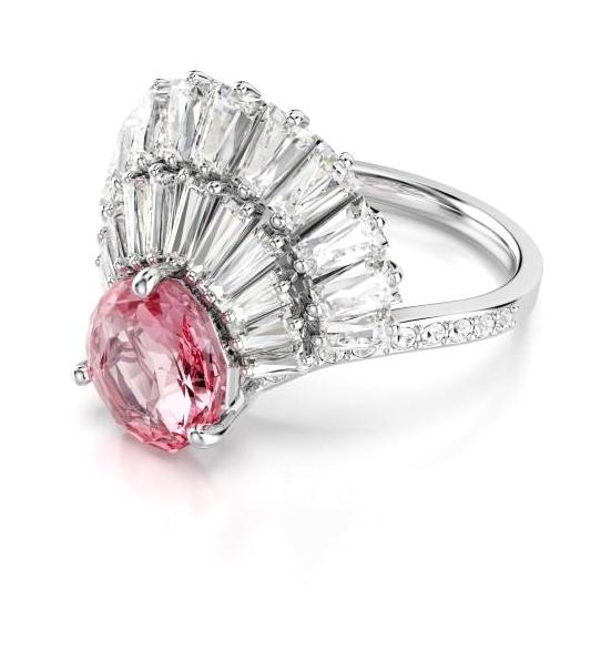 Swarovski Beyaz-Pembe Tekli Rodyum Yüzük