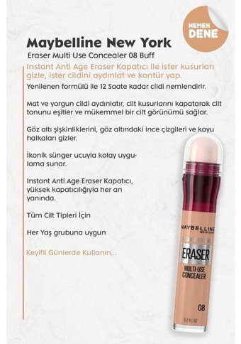 Maybelline Multi Use 08 Buff Nemlendiricili Göz Altı ve Yüz Likit Silgi Kapatıcı