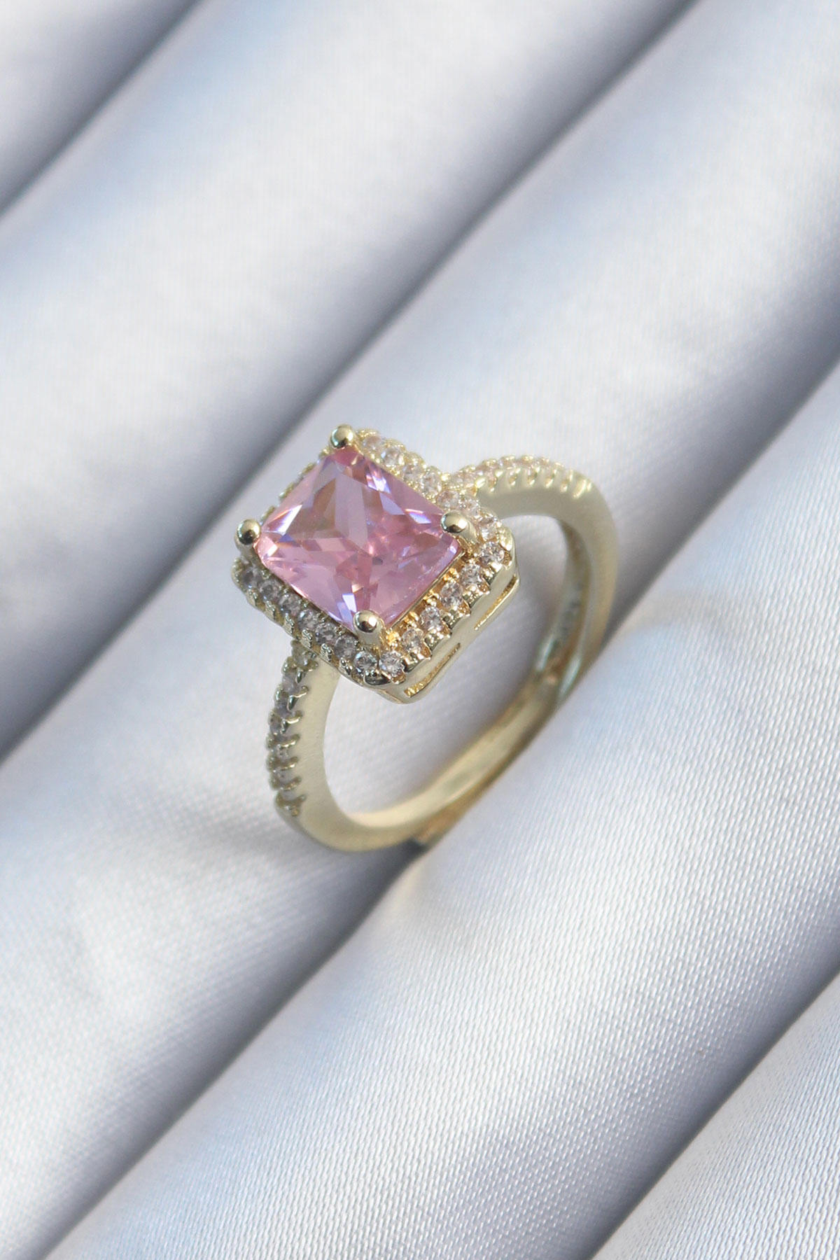 Mstf Store Pembe Zirkon Taşlı Ayarlanabilir Tekli Pirinç Yüzük
