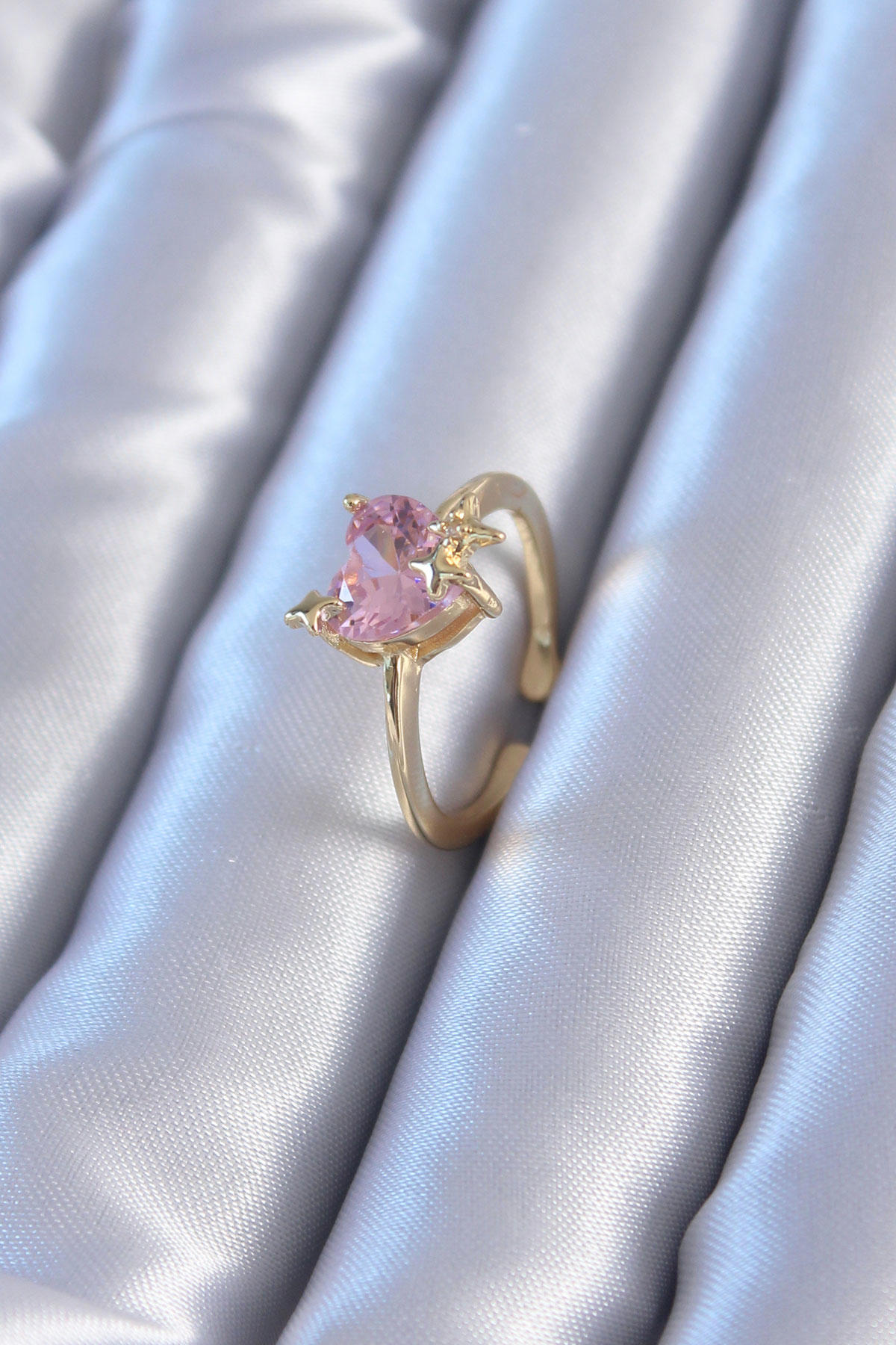 Glamoria Pembe Zirkon Taşlı Tekli Pirinç Yüzük