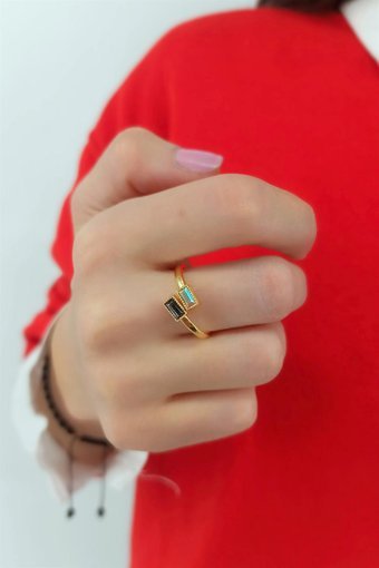 Çlk Accessories Beyaz - Siyah Ayarlanabilir Tekli Pirinç Yüzük