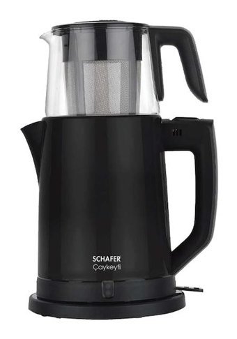 Schafer Çay Keyfi Cam Demlikli 1800 W Plastik Gövdeli Siyah Vintage Çay Makinesi