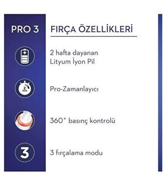 Oral-b Pro 3 3000 Işıklı Sert Şarjlı Yetişkin Diş Fırçası Beyaz