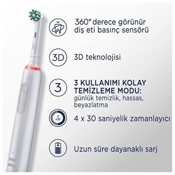 Oral-b Pro 3 Restage Işıklı Sert Şarjlı Yetişkin Diş Fırçası Beyaz