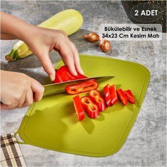 Woodhub Novvo Plastik Büyük Katlanır Yeşil 2'li Kesme Tahtası
