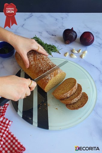 Decorita Cam Orta Beyaz - Siyah Tekli Kesme Tahtası