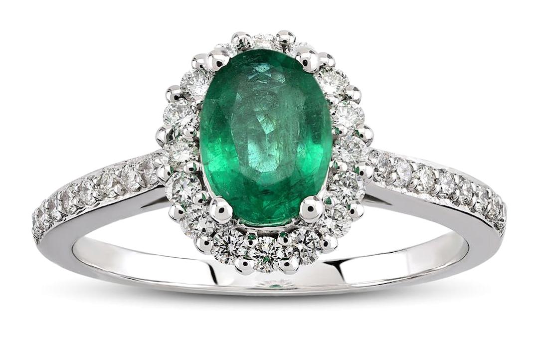 Harem Altın 0.93 Karat Oval Parlak Sertifikalı Beyaz -Yeşil Pırlanta Yüzük
