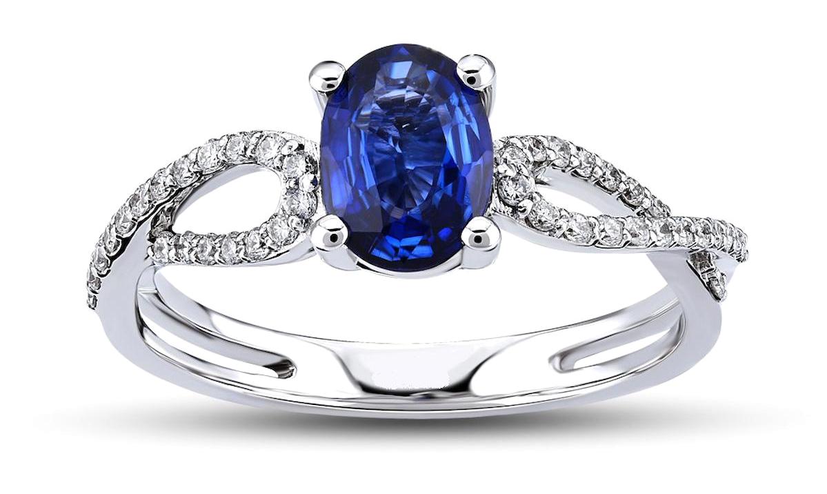 Harem Altın 1.10 Karat Oval Parlak Sertifikalı Beyaz-Mavi Pırlanta Yüzük