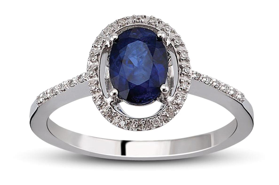Harem Altın 0.80 Karat Oval Parlak Sertifikalı Beyaz-Mavi Pırlanta Yüzük