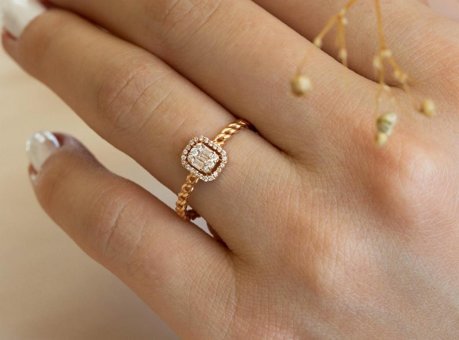 Safir Kuyumculuk 0.15 Karat Baget Parlak Sertifikalı Beyaz Pırlanta Yüzük
