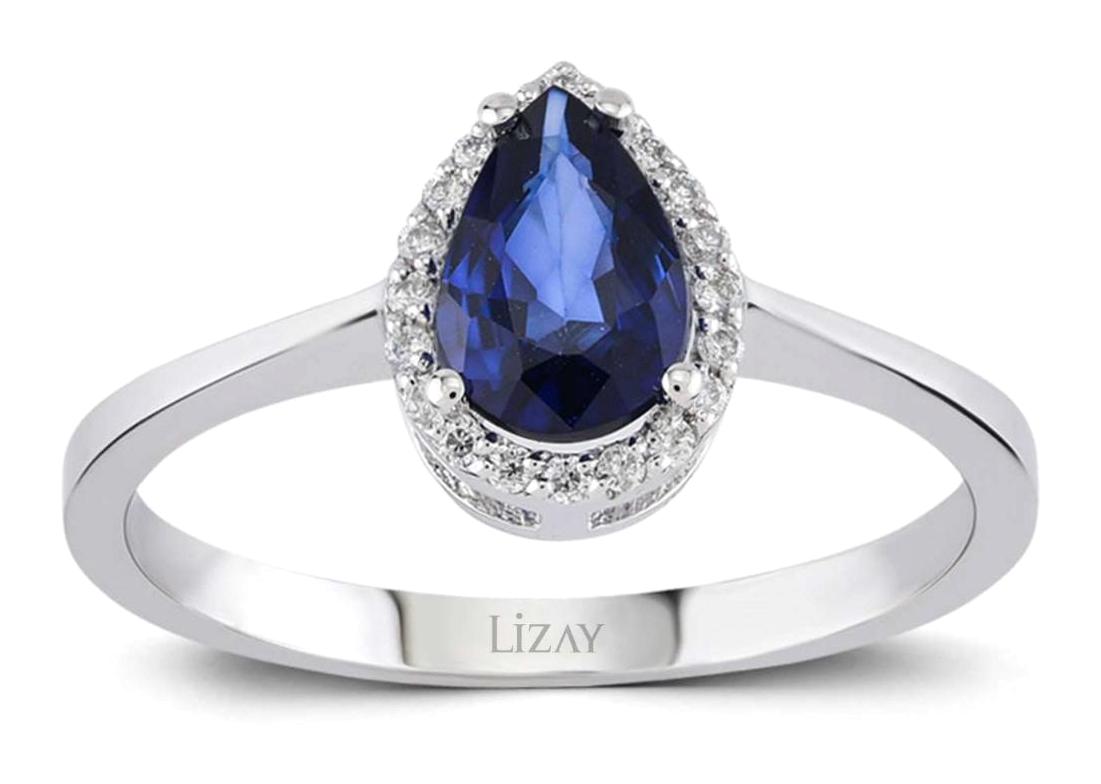 Lizay Pırlanta 0.76 Karat Damla Parlak Sertifikalı Lacivert Pırlanta Yüzük
