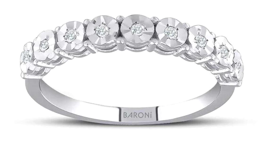 Baroni Diamond 0.08 Karat Yuvarlak Baget Parlak Sertifikalı Zirkon Taşlı Beyaz Pırlanta Yüzük