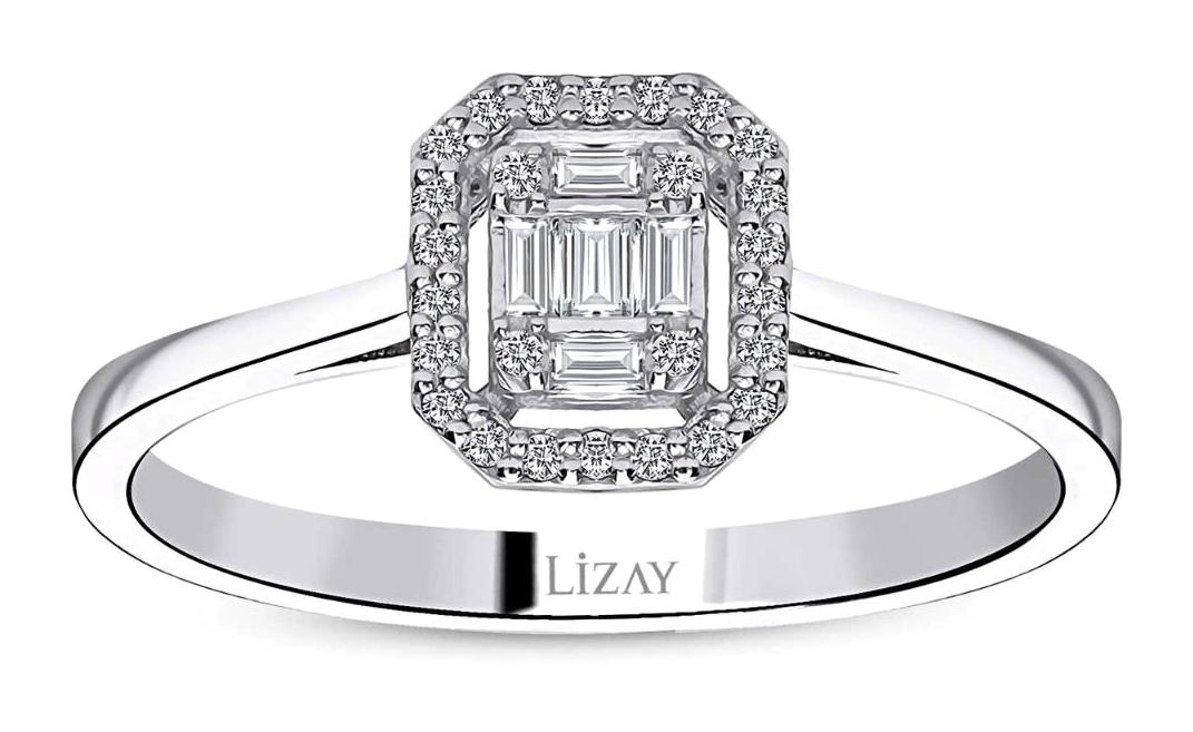 Lizay Pırlanta 0.15 Karat Baget Parlak Sertifikalı Beyaz Pırlanta Yüzük