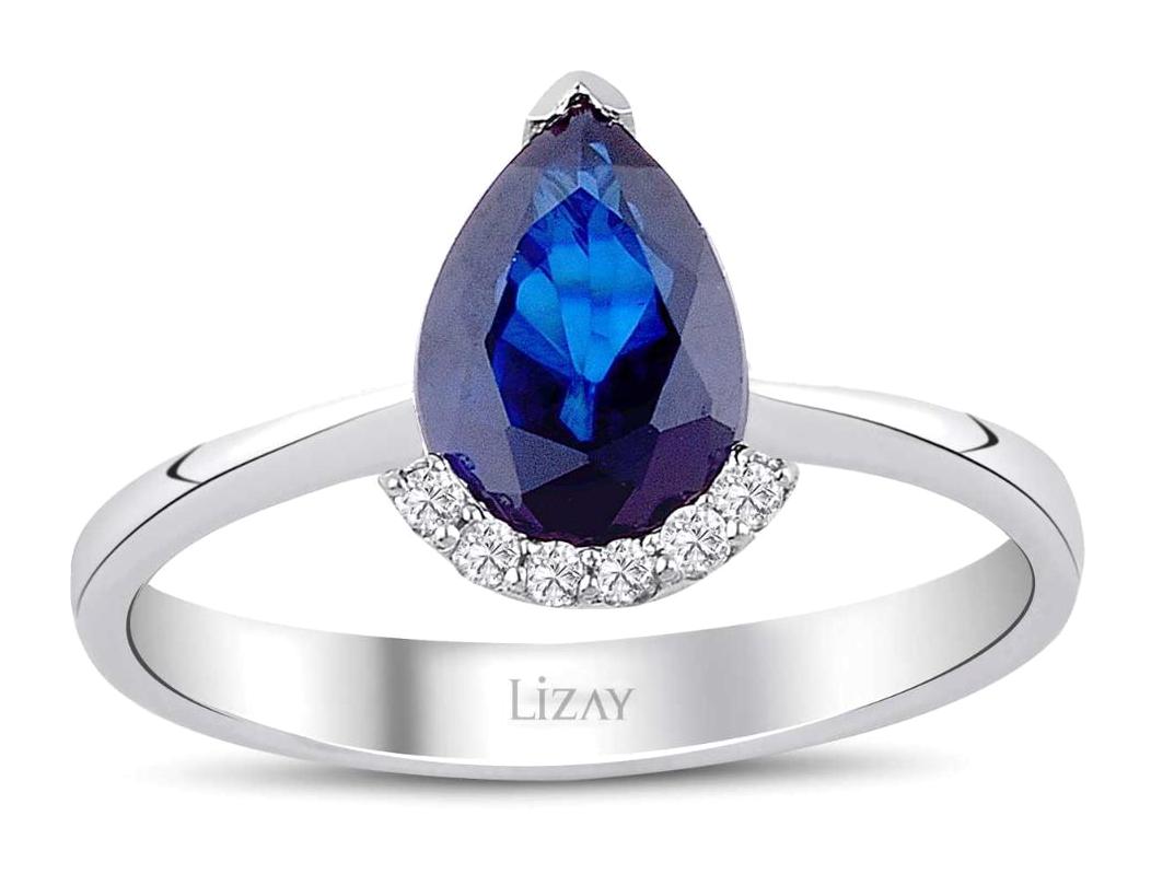 Lizay Pırlanta 0.80 Karat Damla Parlak Sertifikalı Lacivert Pırlanta Yüzük