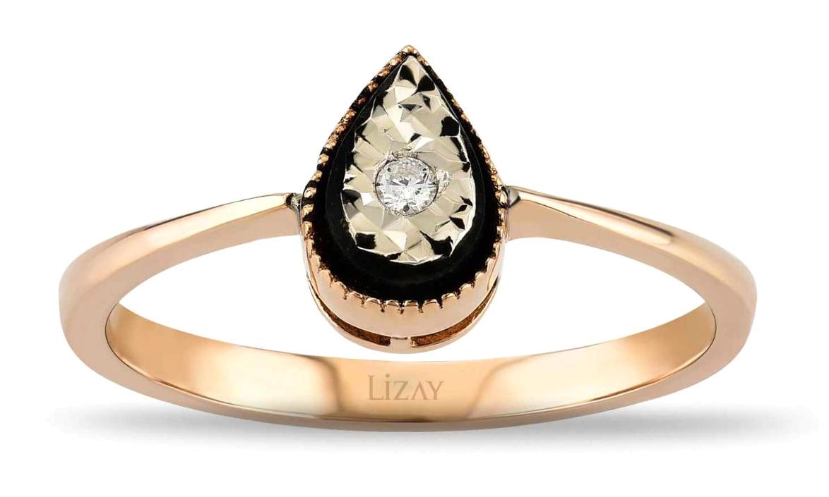 Lizay Pırlanta 0.02 Karat Damla Parlak Sertifikalı Beyaz Pırlanta Yüzük