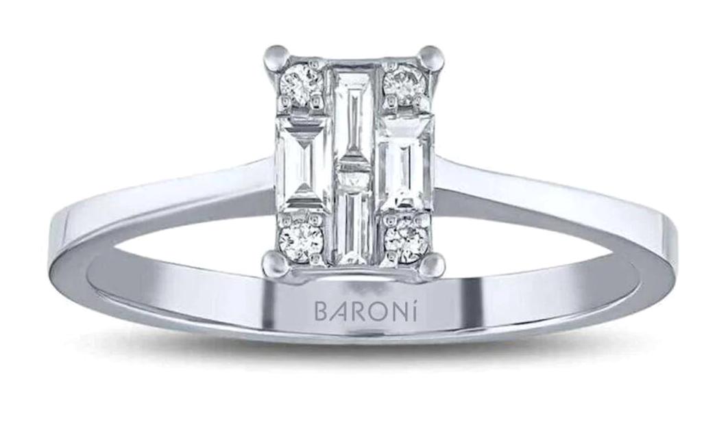Baroni Diamond 0.21 Karat Baget Parlak Akuamarin Taşlı Beyaz Pırlanta Yüzük