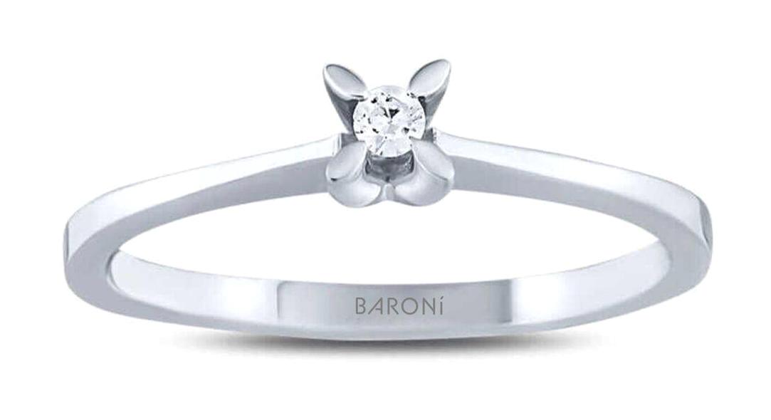 Baroni Diamond 0.04 Karat Yuvarlak Tektaş Parlak Sertifikalı Zirkon Taşlı Beyaz Pırlanta Yüzük