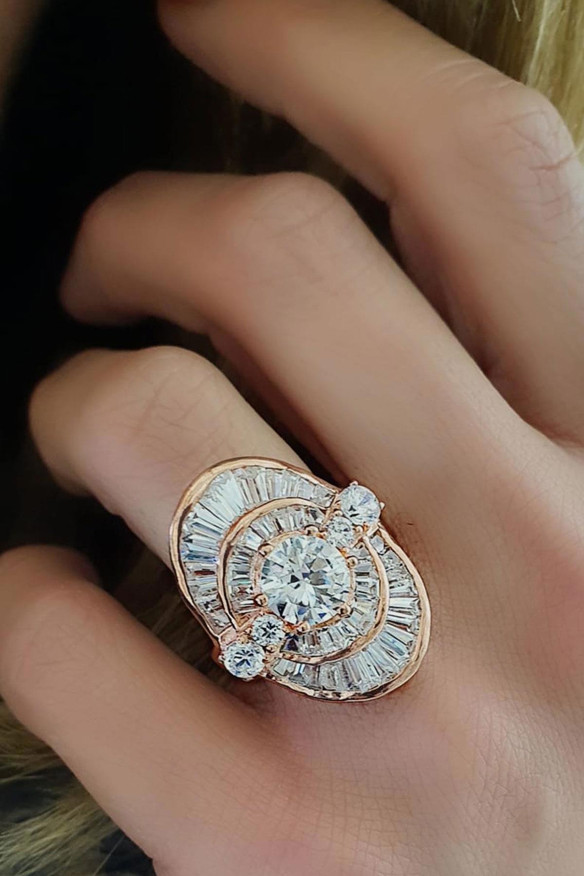 Oseshop Baget Parlak Beyaz Pırlanta Yüzük