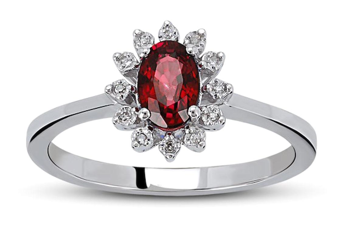 Harem Altın 0.62 Karat Oval Parlak Sertifikalı Beyaz-Bordo Pırlanta Yüzük