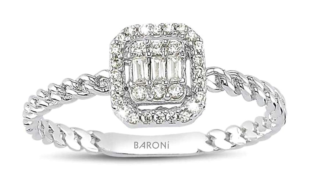 Baroni Diamond Baget Parlak Sertifikalı Sky Diamond Beyaz Pırlanta Yüzük