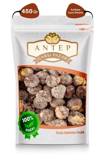 Antep Çarşı Pazar Kavrulmuş Tuzlu Organik Tane Kabuklu Fındık 450 gr