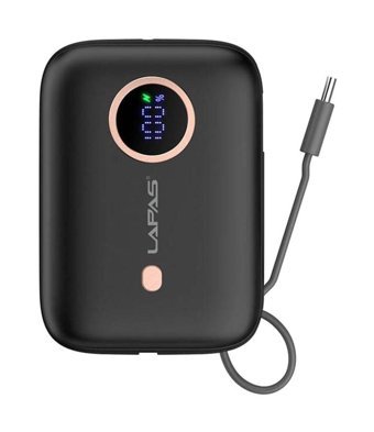 Lapas LP-PW001 10000 mAh Hızlı Şarj Dijital Göstergeli Type C Kablolu Powerbank Siyah