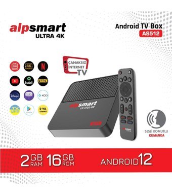 Alpsmart AS512 16 GB Kapasteli 2 GB Ram Wifi 4K Android TV Box