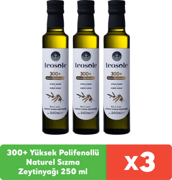 Teosole Yüksek Polifenollü Soğuk Sıkım Erken Hasat Cam Sızma Zeytinyağı 3x250 ml
