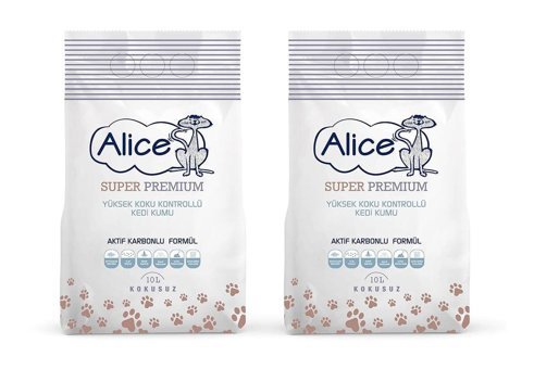 Alice Topaklanan İnce Taneli Aktif Karbonlu Bentonit Kedi Kumu 2x10 lt